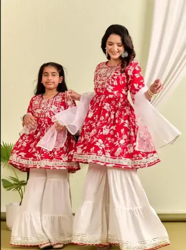 Mother Daughter Dress Sharara Set Combo
